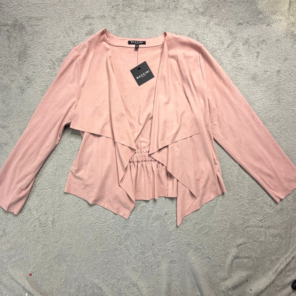 Baccini Womens Blush Pink Faux Suede Draped Open Front Jacket Large NWT